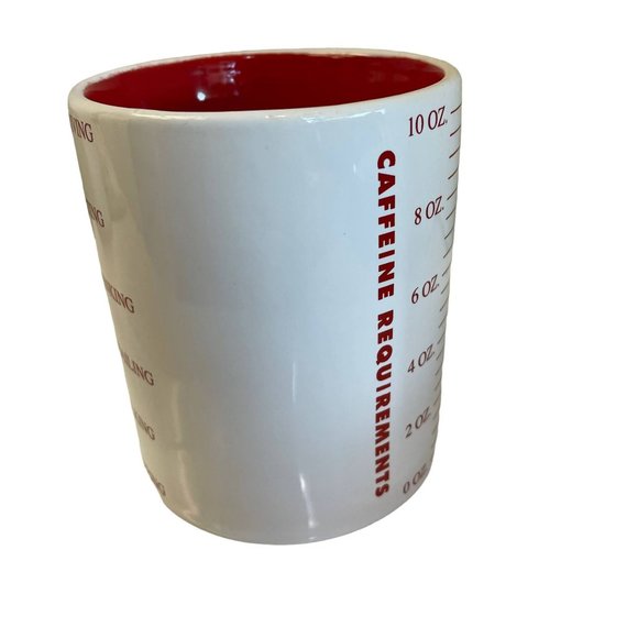 CAFFEINE REQUIREMENT Cup Mug Punctuate Barnes Noble Novelty Humor Red White 10oz - Picture 5 of 8